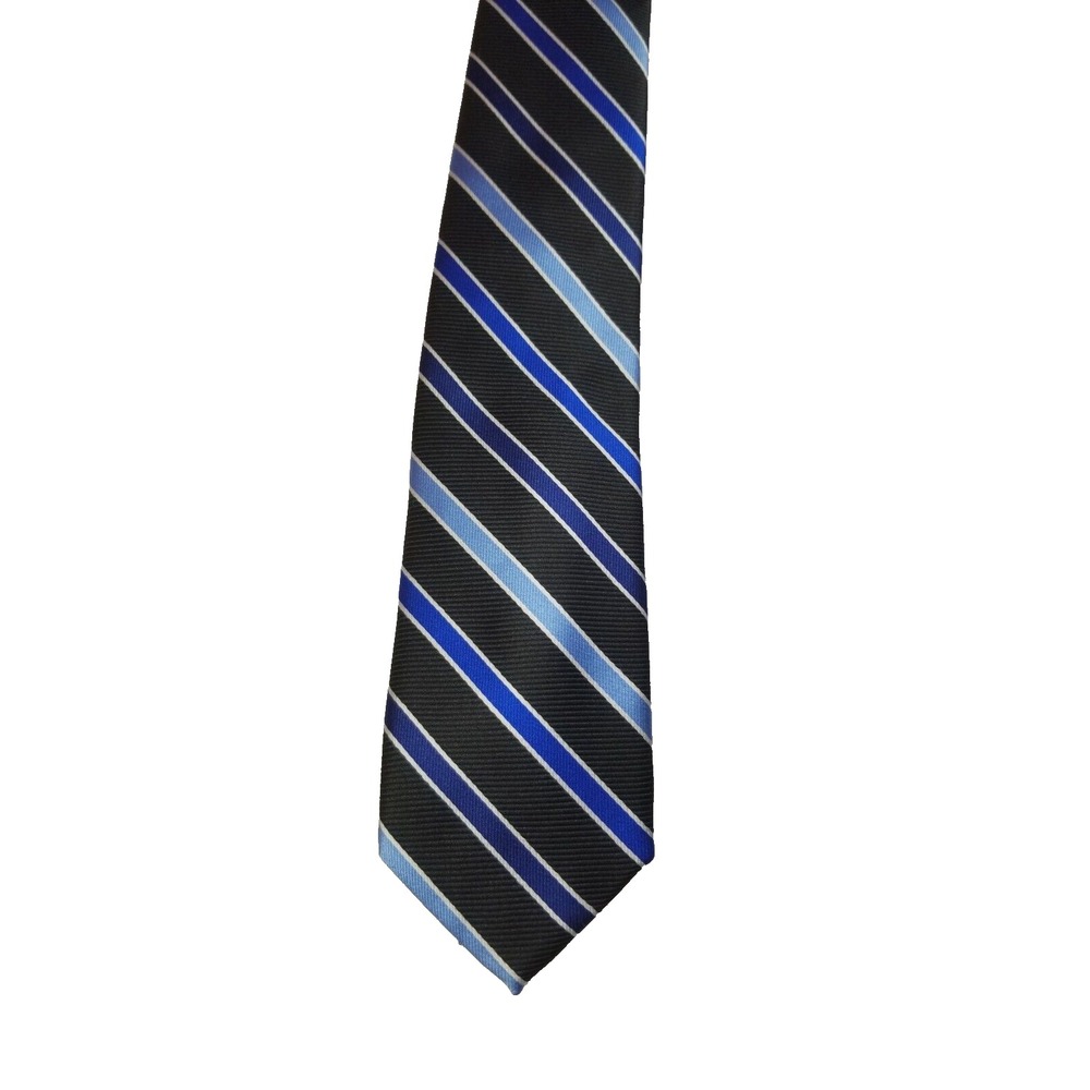 Chaps Boy's Black and Blue‎ Striped Pointed Neck Polyester Textured Tie